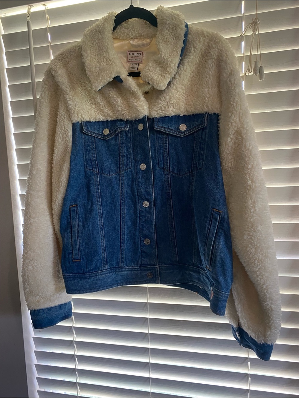 Guess Blue Denim Jacket with White Sherpa Trim